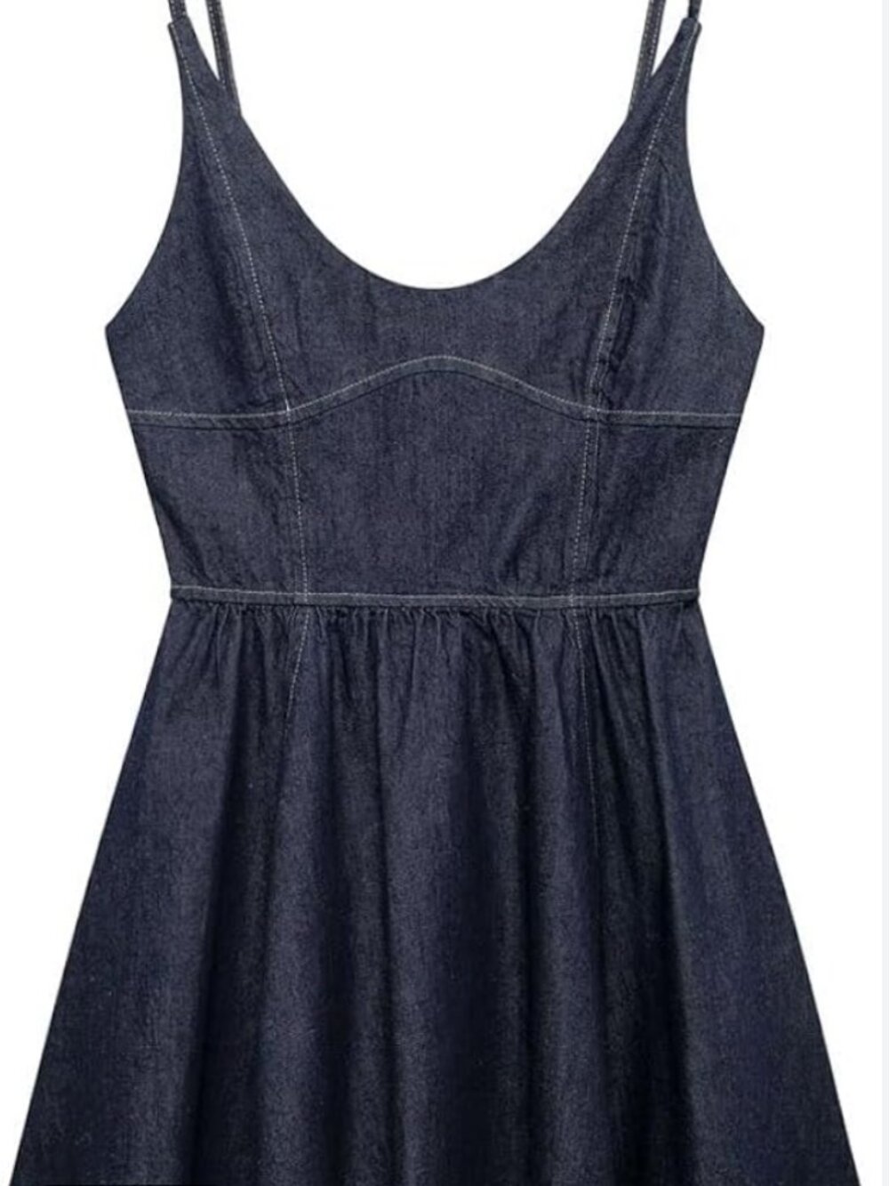 Zara Dark Wash Denim Corset Mini Dress - Fit & Flare Full Circle Skirt - Picture 3 of 6